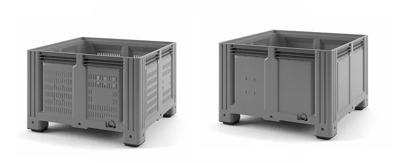 Сплошной и перфорированный контейнеры Iplast IBOX объемом 1130x1130x760 мм рекомендуется для сбора, транспортировки и хранения более твёрдых фруктов и овощей (яблоки, груши, картофель, свёкла и прочее)