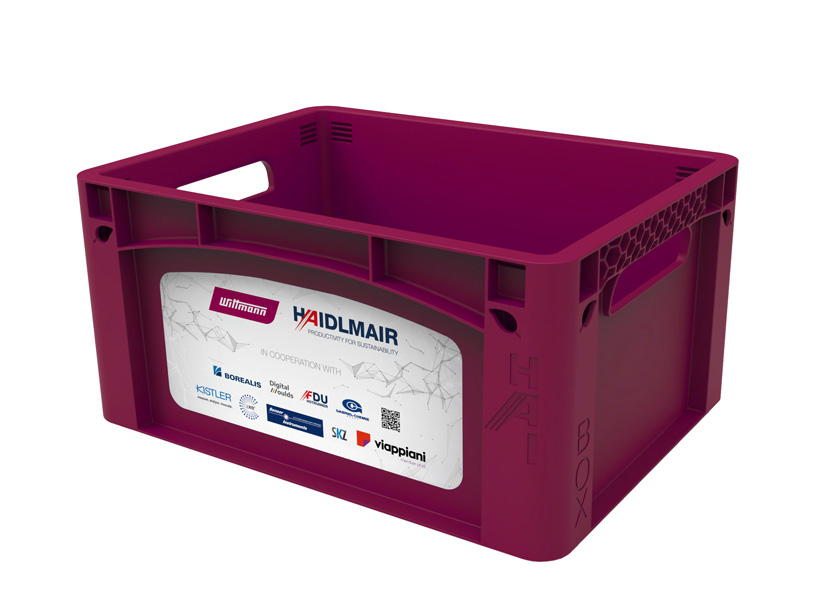 Пластиковый ящик HAIBOX из полипропилена, отлитый на ТПА WITTMANN MacroPower 500/3400 с нанесением этикетки в пресс-форме