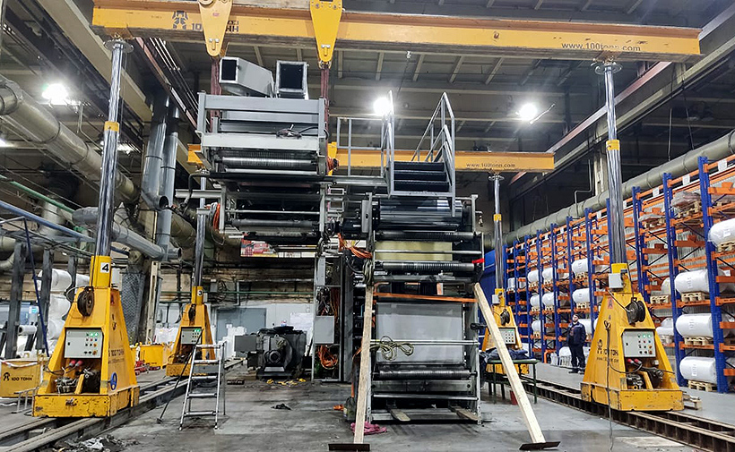 Компания «100 ТОНН» проводит релокацию печатного блока машины Fischer&Krecke весом 37 т