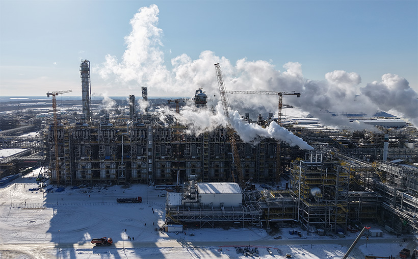 Строительная площадка Амурского газохимического комплекса (АГХК), февраль 2026 г.