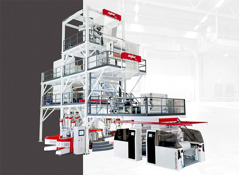 Семислойная экструзионная линия Rajoo серии Heptafoil с максимальной производительностью 1500 кг/час и шириной от 1500 до 4500 мм для производства как барьерных и небарьерных пленок