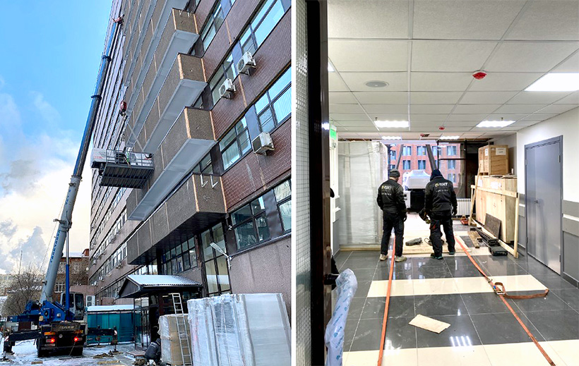 Компания «ВЛ-ПЛАСТ» устанавливает литьевую машину на третий этаж Сеченовского университета